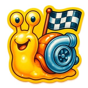 Snail with Turbocharger & Racing Flag – Funny Car Sticker – Weatherproof – Gift for Motorsport, Snail Humor Fans