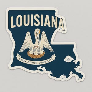 Autocollant de l'État de la Louisiane avec contour de la carte et symboles. Autocollant pour voiture, ordinateur portable, camping-car, cadeau pour les fans des États-Unis et les amoureux de la ville natale.