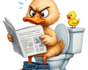 Funny duck sticker on toilet with newspaper reading – funny animal sticker for car laptop bathroom toilet window gift idea