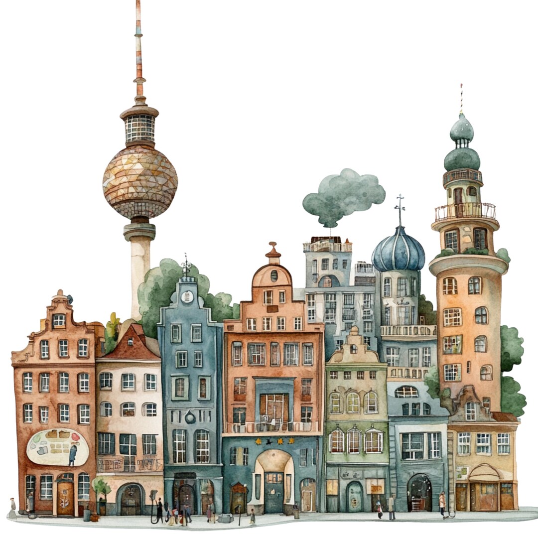 4x Car Stickers Berlin Scene Watercolor Colorful (multipack ...