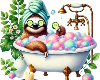 Sloth Spa-klistermärkesset, flerpack, 9 x 9 cm, bildekaler, välbefinnande, rolig, avslappning, vinyl, badrumsdekor