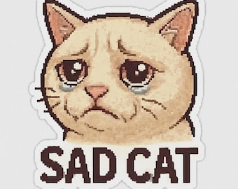 Sticker met een droevige kat-meme – Grappige sticker met een internetkat voor laptop, telefoon, auto of notitieboekje – Sticker met een droevige kat-meme