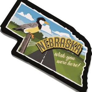 Pegatina de Nebraska, pegatina del estado de EE. UU., recuerdo "Ojalá estuvieras aquí", pegatina para coche con el mapa de Nebraska