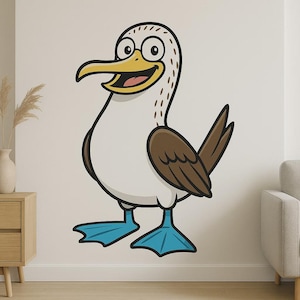 Divertida pegatina de pared de piquero patas azules. Divertido motivo de pájaro con patas azules como pegatina para pared, autocaravana, portátil, regalo para amantes de las aves y del humor.