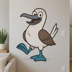 Divertida pegatina de pared de piquero patas azules. Divertido motivo de pájaro con patas azules como pegatina para pared, autocaravana, portátil, regalo para amantes de las aves y del humor.