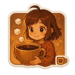 Coffee Girl Sticker | Sora Style Anime Girl mit XXL Kaffeebecher | Kawaii Kaffee Aufkleber | Barista Nerd Design