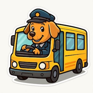 Hond als buschauffeur sticker – Grappige auto sticker – Weerbestendig, vriendelijk – Cadeau voor hondenliefhebbers, forenzen en humorliefhebbers