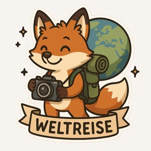 Volpe con macchina fotografica in giro per il mondo – Grazioso adesivo per auto – resistente alle intemperie, avventuroso – regalo per amanti dei viaggi, degli animali e fotografi