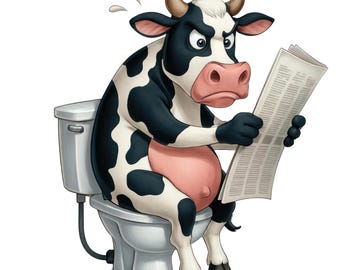 2x Klistermärken med arga ko på toaletten med tidning, roliga tecknade klistermärken för bil och badrum, unika bilklistermärken