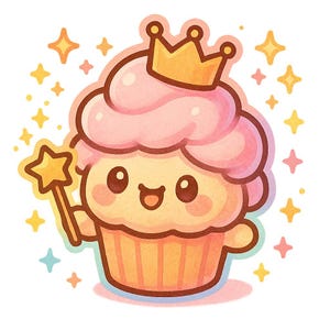 Adesivo per cupcake magico | Simpatico adesivo con corona e bacchetta magica | Torta Kawaii Divertente | Regalo per i più golosi