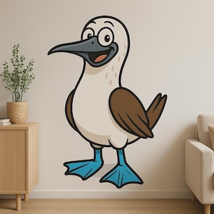 Divertida pegatina de pared de piquero patas azules. Divertido motivo de pájaro con patas azules como pegatina para pared, autocaravana, portátil, regalo para amantes de las aves y del humor.