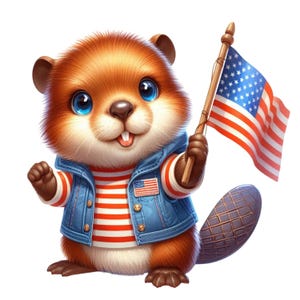 Schattige Bever USA Sticker 4 juli Muursticker Patriottisch Dier Cartoon 3D met Vlag Decoratie voor Kinderkamer Laptop Auto Muur