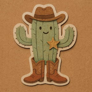 Kaktus mit Cowboystiefeln & Sheriffstern – Lustiger Cartoon-Sticker – wetterfest – Geschenk für Western-, Pflanzen- Humor-Fans