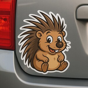 Funny Porcupine Cartoon Sticker Animal Decal for Laptop Car Motorhome Gift for Animal Lovers, Kids and Comic Fans