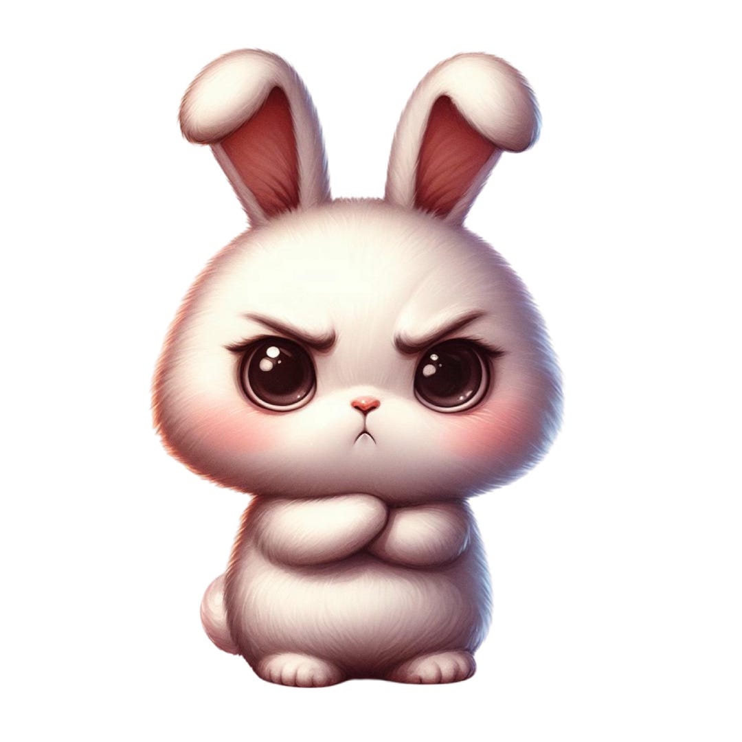 Grumpy Thumper Rabbit Sticker 5X Funny Grumpy Rabbit Stickers, Humorous Bunny Stickers, Animal Motif ...