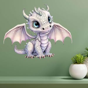 Sticker mural dragon mignon, autocollant mural dragon dessin animé, décoration de chambre d'enfant fantastique
