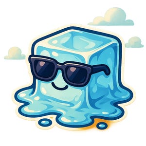 Pegatina de cubo de hielo genial | Pegatina divertida con cubito de hielo y gafas de sol | Diseño de dibujos animados de verano | Regalo de nerd kawaii