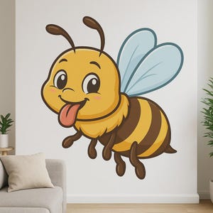 Autocollant mural mignon d'abeille avec la langue tirée, autocollant de dessin animé drôle pour le cadeau d'ordinateur portable de camping-car de mur pour les fans d'humour d'abeille