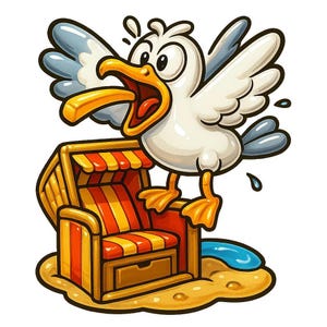 Excited seagull with fries – “Snack? Snack! Snack!!!” – Funny car sticker – weatherproof – gift for coastal fans & humor lovers