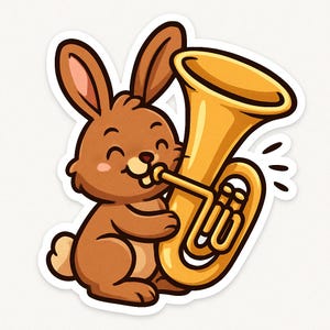 Adesivo Coniglio con Tuba – Grazioso adesivo per auto – Resistente alle intemperie, musicale – Regalo per amanti della musica, bambini e animali