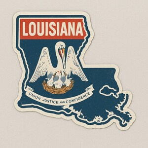 Autocollant de l'État de la Louisiane avec contour de la carte et symboles. Autocollant pour voiture, ordinateur portable, camping-car, cadeau pour les fans des États-Unis et les amoureux de la ville natale.