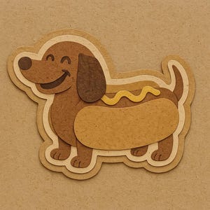 Dackel als Hotdog mit Senf Grinsen – Lustiger Cartoon-Sticker – wetterfest – Geschenk für Hundefans, Foodies & Humorfreunde