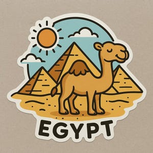 Adesivo Piramide – Design Cartone Animato Egitto – Cammello, Sabbia e Sole come Meraviglie del Mondo