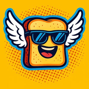 翼とサングラス付きトースト2枚セット – 面白い漫画ステッカー – 耐候性 – 食べ物、楽しさ、ユーモアのファンへのギフト