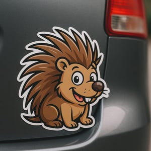 Funny Porcupine Cartoon Sticker Animal Decal for Laptop Car Motorhome Gift for Animal Lovers, Kids and Comic Fans