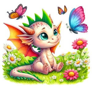 Naklejka Cute Baby Dragon – Fantasy Wall Decal & Car Sticker