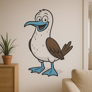 Divertida pegatina de pared de piquero patas azules. Divertido motivo de pájaro con patas azules como pegatina para pared, autocaravana, portátil, regalo para amantes de las aves y del humor.