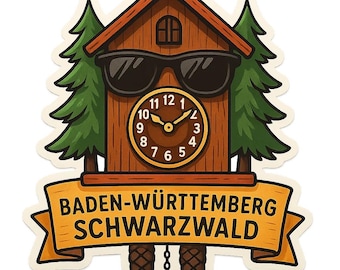 2X Baden Württemberg Black Forest Cuckoo Clock Sticker with Sunglasses Funny Homeland Motif Car Laptop Souvenir Decoration