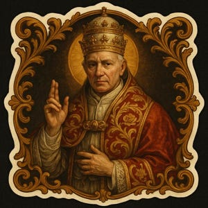 Adesivo di Papa Leone XIV in stile barocco | Santo decorato in oro con tiara e bastone crociato | Motivo artistico classico come adesivo religioso