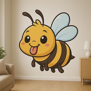 Autocollant mural mignon d'abeille avec la langue tirée, autocollant de dessin animé drôle pour le cadeau d'ordinateur portable de camping-car de mur pour les fans d'humour d'abeille