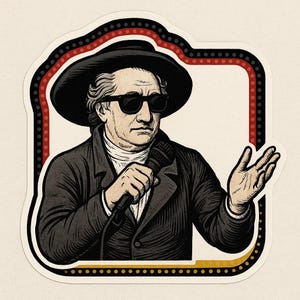 Pegatina de Goethe con gafas de sol y micrófono de golpe El clásico como poeta moderno Pegatina de cómic de literatura divertida para amantes de los libros