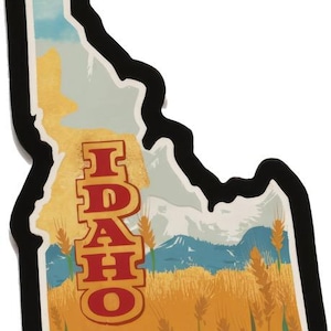 Autocollant Idaho, autocollant champ de blé, motif état USA, paysage de montagne, autocollant voiture carte Idaho, design nature