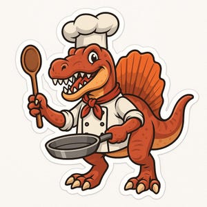 2 adesivi Spinosaurus come chef – Adesivo per auto divertente e creativo – resistente alle intemperie, durevole – regalo per gli amanti dei dinosauri, del barbecue e della cucina