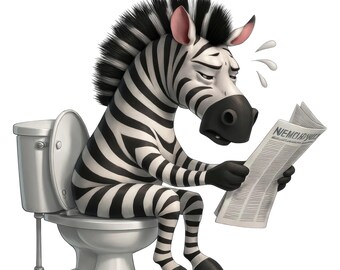 2x Sorgliga zebraklistermärken på toaletten med tidning, roliga tecknade klistermärken för bil och badrum, unika bilklistermärken