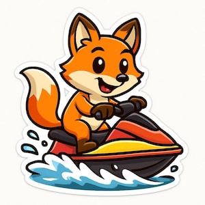 Fox on Jet Ski Sticker – Funny car sticker – weatherproof, snazzy – gift for animal lovers, summer fans and water sports nerds