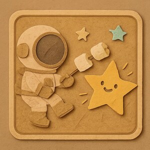 Astronauta asando malvaviscos sobre una estrella. Divertida pegatina de dibujos animados, resistente a la intemperie. Regalo para amantes del espacio, el camping y el humor.