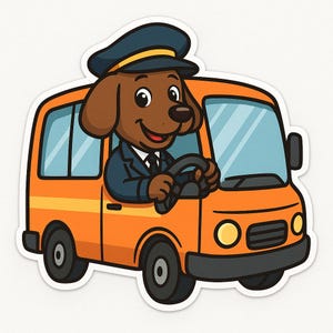 Hond als buschauffeur sticker – Grappige auto sticker – Weerbestendig, vriendelijk – Cadeau voor hondenliefhebbers, forenzen en humorliefhebbers