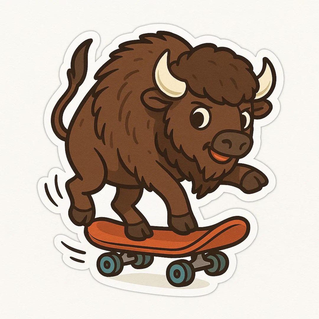 Bison on Skateboard Sticker – Funny Car Sticker – Weatherproof, Wild ...