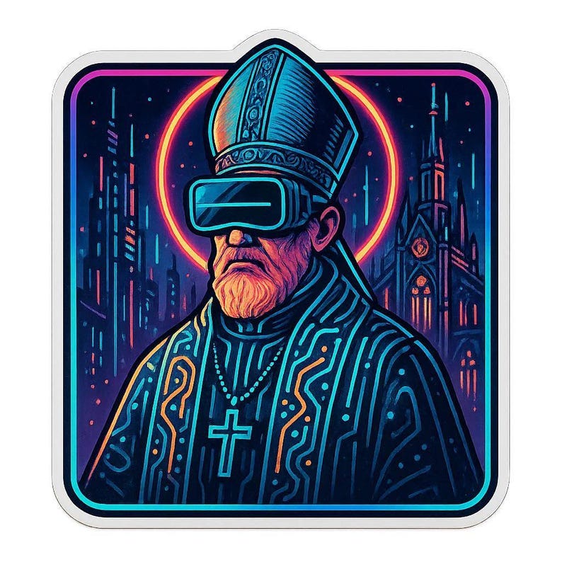 Pope Ld18 Sticker Cyberpunk Pope Leo XIV Sticker | Neon Halo, VR Glasses, and LED Robe ...