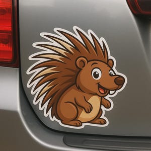 Funny Porcupine Cartoon Sticker Animal Decal for Laptop Car Motorhome Gift for Animal Lovers, Kids and Comic Fans