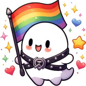 Regenbogen-Geist mit Flagge Sticker – Farbenfrohes Wandtattoo & Autoaufkleber