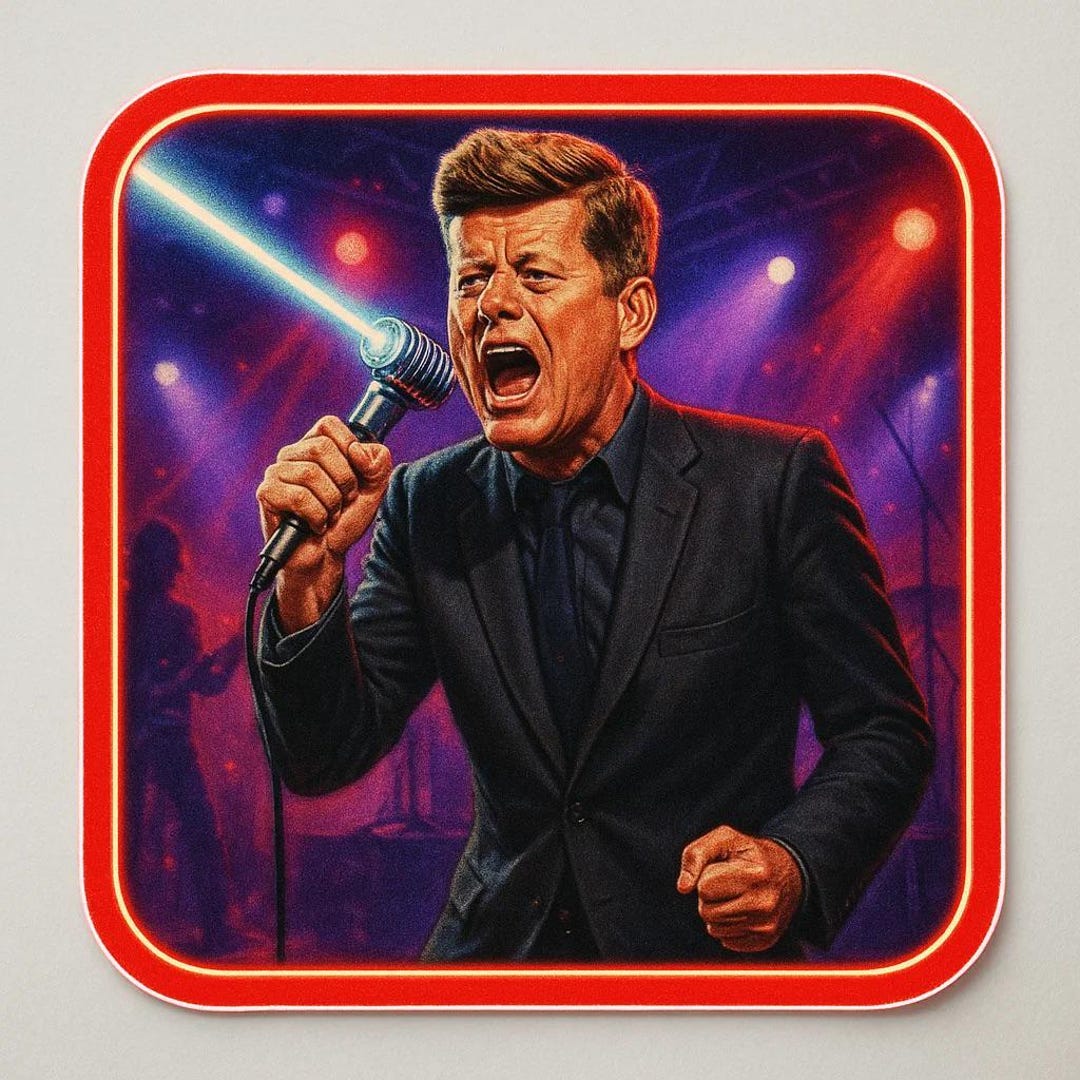Jfk Jr. Sticker JFK Sticker With Laser Microphone on Rock Stage the President as a Rock ...