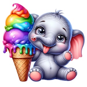 Cute Elephant with Ice Cream Sticker | Colorful Cartoon Baby Elephant Car Decal | Funny Wall Sticker | Summer Decoration for Kids & Animal Lovers