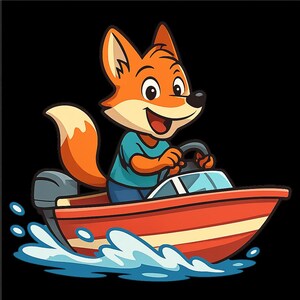 Adesivo Fox che guida un motoscafo, adesivo per auto, adesivo in vinile resistente alle intemperie per esterni, personalizzabile