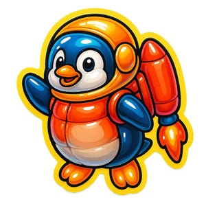 Pingüino astronauta con mochila propulsora – Pegatina divertida de dibujos animados – Resistente a la intemperie – Regalo para amantes del espacio, los animales y el humor