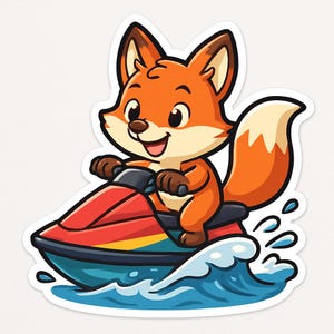 Fox on Jet Ski Sticker – Funny car sticker – weatherproof, snazzy – gift for animal lovers, summer fans and water sports nerds